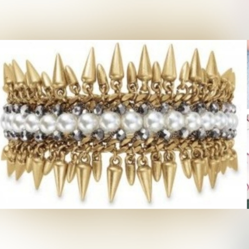 Stella & Dot Pearl Drop Hematite vintage Gold and Spiked Jacinthe Brass